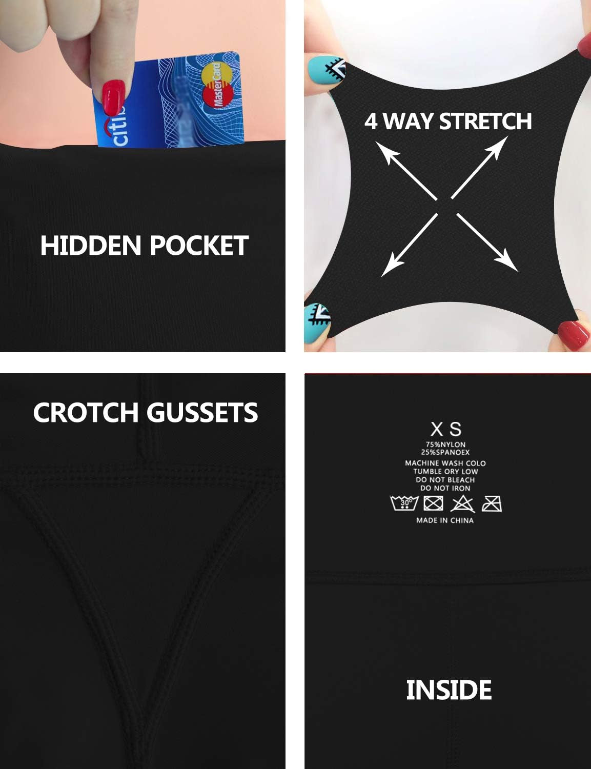 25"/26"/27"/28" Inseam Women'S Basic/Out Pockets High Waist Yoga Pants Stretchy Workout Pants