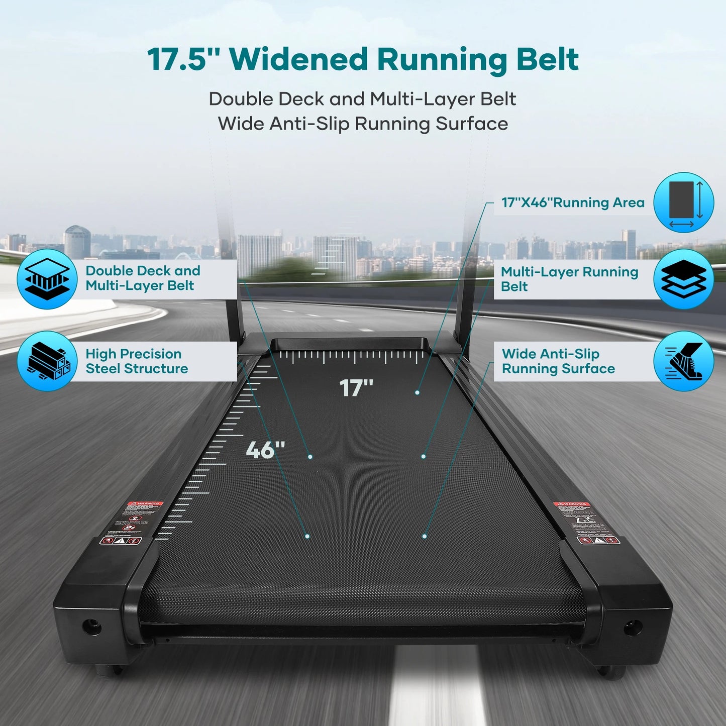 Treadmill with Auto Incline Bluetooth Voice Control 17 in Wide Electric Treadmill Folding Machine 15 Level Auto 8.8 Mhp Speed for Home Use Gifts