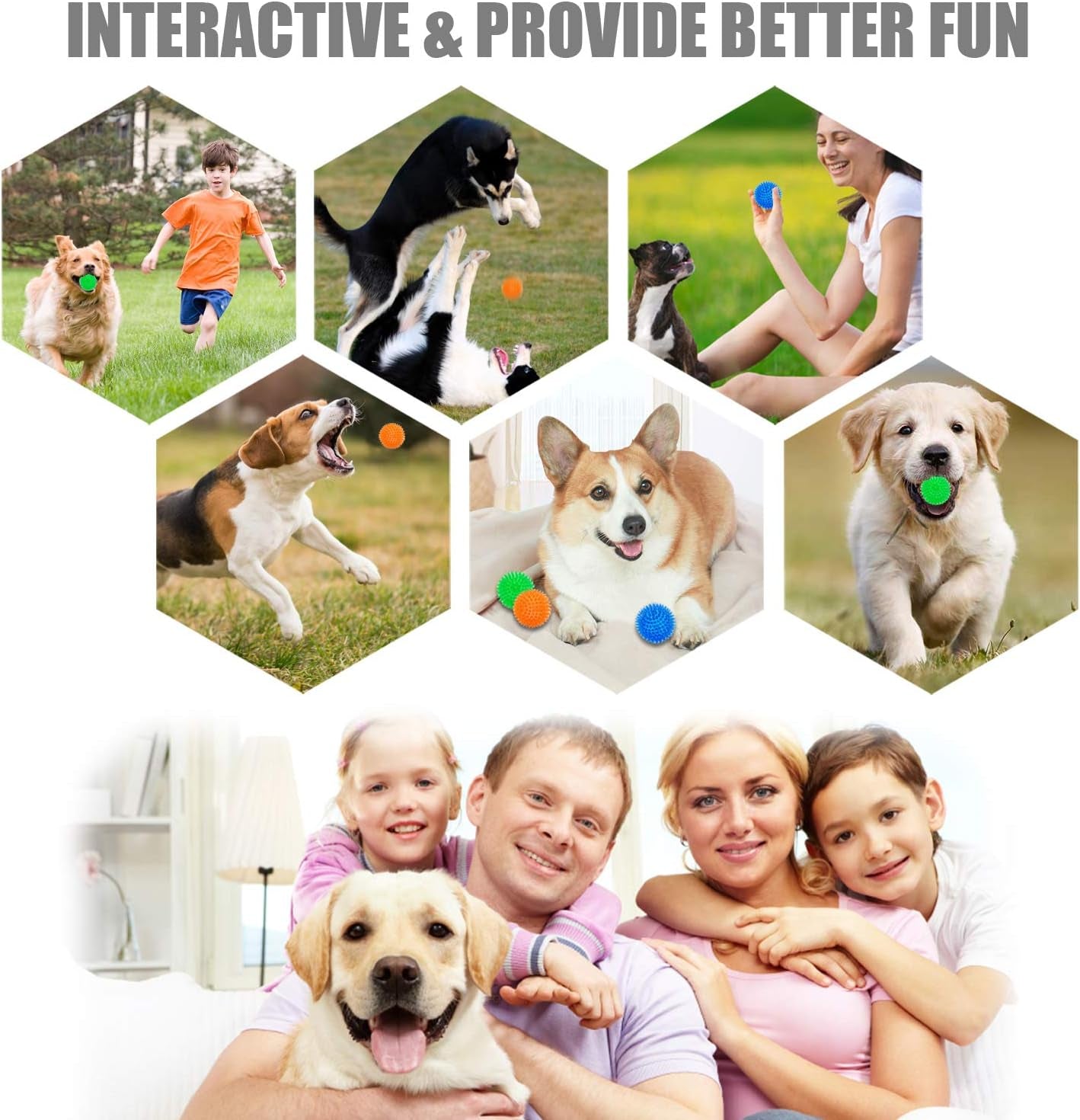 Squeaky Balls for Small Medium Dogs - Interactive Puppy Toys, Durable Chew Toy for Cleaning Teeth, Rubber Pet Teething Ball