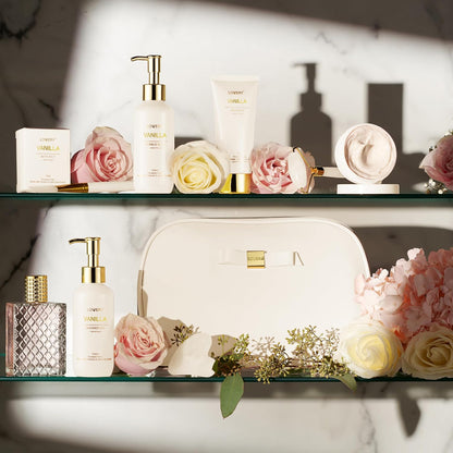 Gifts for Women, Vanilla Spa Gift Basket for Women - Self Care Kit Bath Set with Shower Gel, Bubble Bath, Perfume, Gua Sha, Jade Roller - Birthday Gift Set, Mom, Mother'S Day