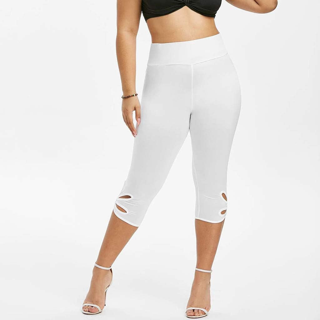 Yoga Capris plus Size Leggings for Women, 4X-5X High Waisted Hollow Design Summer Solid Hollow Elastic Waist Casual Sport Sweatpants Trousers