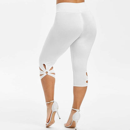 Yoga Capris plus Size Leggings for Women, 4X-5X High Waisted Hollow Design Summer Solid Hollow Elastic Waist Casual Sport Sweatpants Trousers
