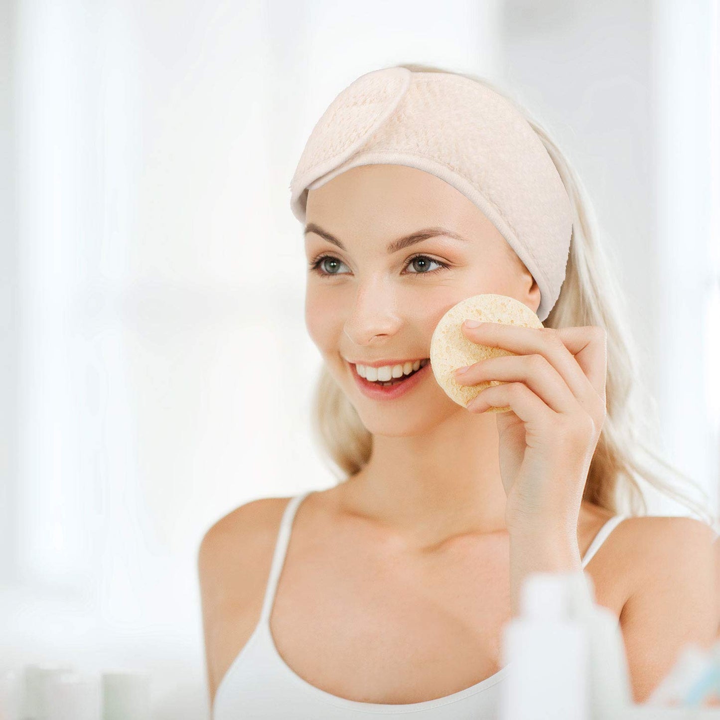 4 Pack Adjustable Spa Facial Headbands - Soft Coral Fleece Hair Wraps in Pea Green, Pink, Beige, and Light Gray for Effortless Face Washing, Showering, and Yoga