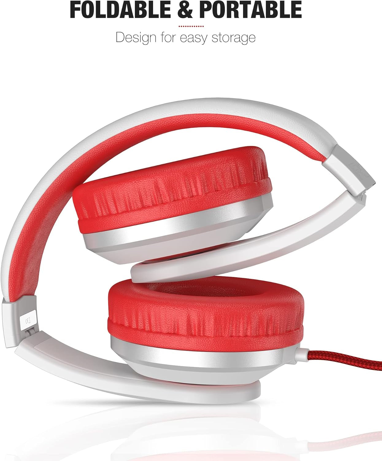 I41 Kids Headphones, on Ear Headphones with 3.5Mm Jack for Kids Children Girls Boys Teens, Foldable, Adjustable, Red